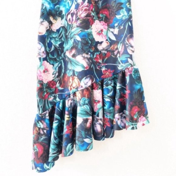 Alexia Admor Dress Ruffle Asymmetrical Floral Stretch Scuba Sleeveless SZ 14 - Picture 6 of 13